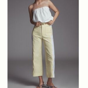 Anthropologie COLETTE Cropped Wide-Leg Embroidered Pants Maeve NEW 28 Yellow
